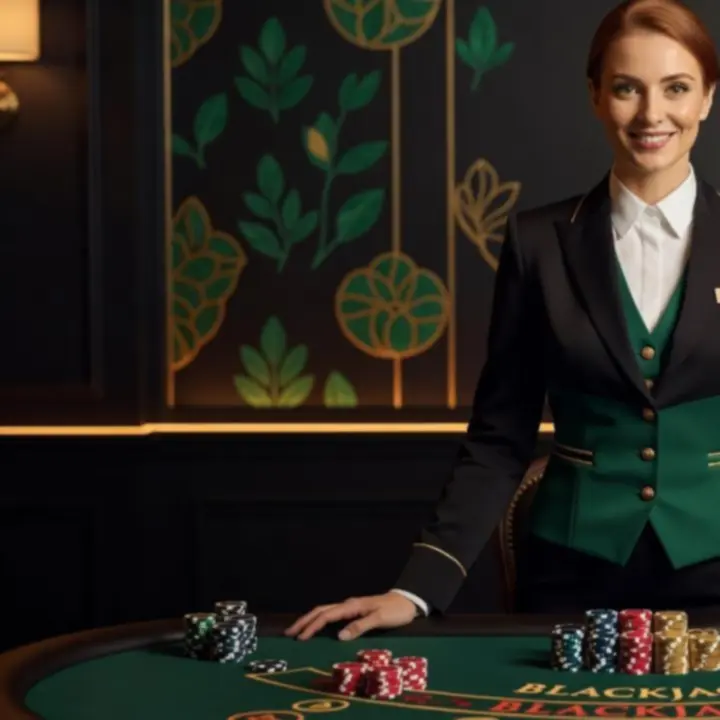 Profesjonalny krupier prowadzący stół do blackjacka podczas eventu