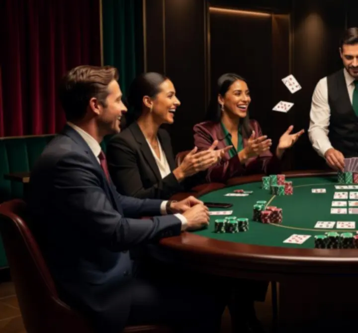 Prywatny stół pokerowy na eleganckiej imprezie firmowej